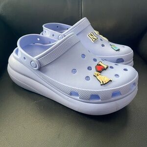 Crocs Women's Classic purple Platform Clogs with nurse dog charms men 10 wom 12
